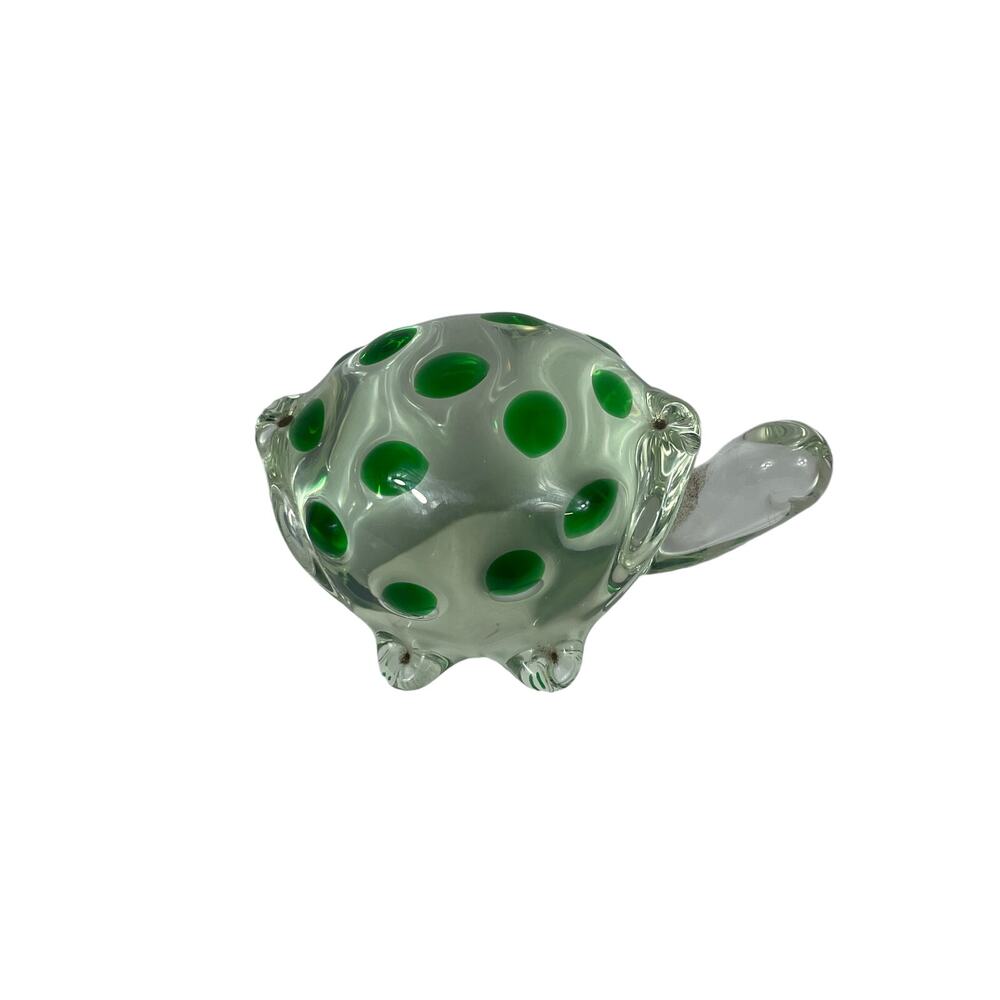 Art Glass Clear turtle with green dots polka dots Figurine Paperweight